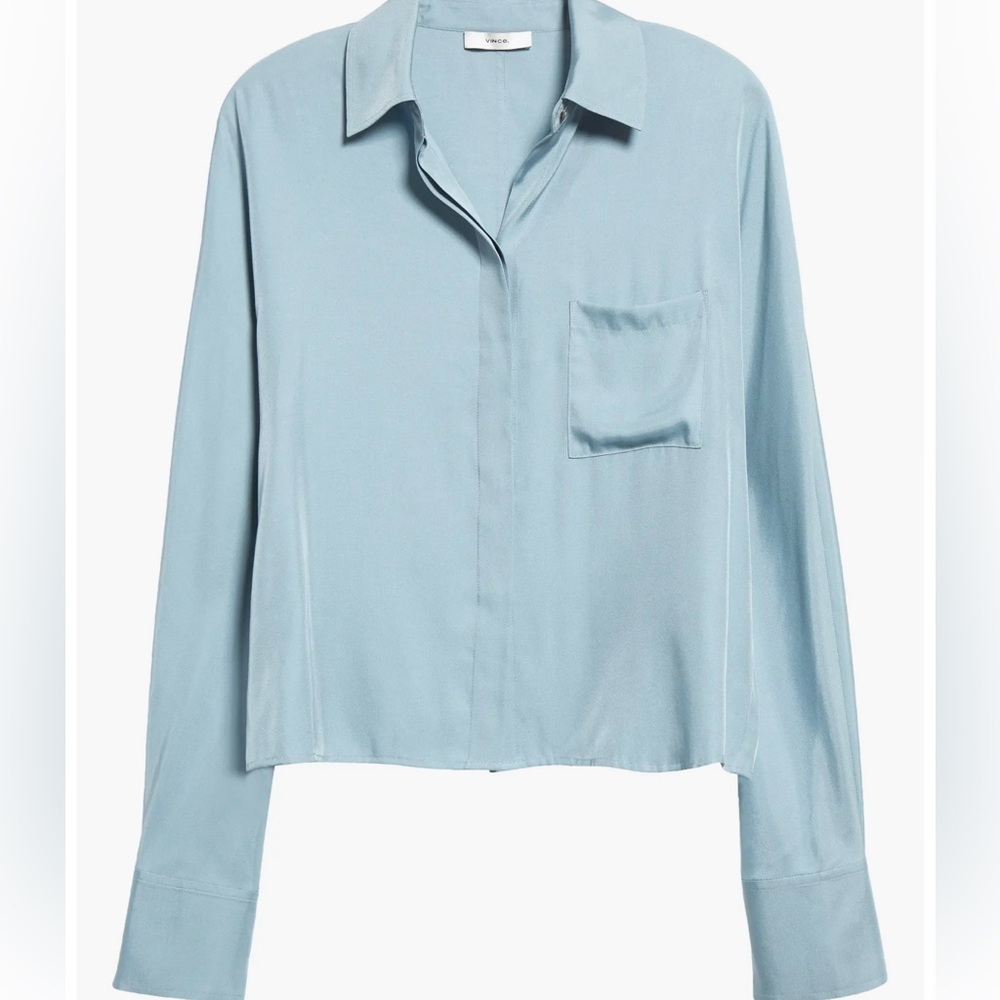 Vince Silk Blend Dusty Blue Blouse Size M